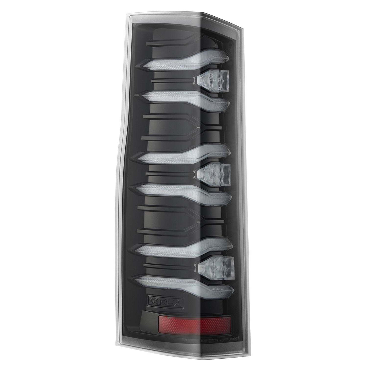 AlphaRex LUXX-Series LED Tail Lights Alpha-Black rear view on Sprinter van