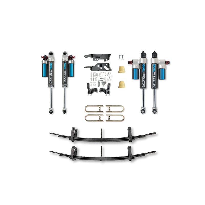Owl x Falcon Arrow Trail Sprinter suspension system kit for 2015+ 2500 AWD and 4x4 models with shocks, leaf springs, and hardware.