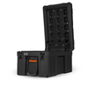 86L Rugged Case heavy-duty black storage box with open lid and rope handles