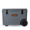 55QT Rolling Rugged Cooler in gray with wheels for easy transport