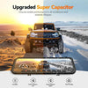 G900TriPro 4k 3 channel smart rear view mirror with upgraded super capacitor showing off-road vehicle in desert and snowy terrain split view