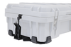 95L Rugged Mount quick-release system securing white rugged case to roof rack base plate