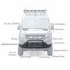 Front view of Sprinter van with Adax Series bumper featuring lightweight aluminum, winch cradle fit for 12k+13.5k winch, DEF tank protection, ram air ports, recovery hooks, radar housing, hitch receiver, and bull bar designed for maximum airflow and clean installation.