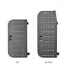 Two black metal panels labeled B2 and B2 PRO, designed as rear door bike racks and box carriers for Sprinter vans.