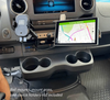 Powered Accessory Gear Rail mounted on Sprinter dashboard with phone and tablet holders, includes USB charging hub