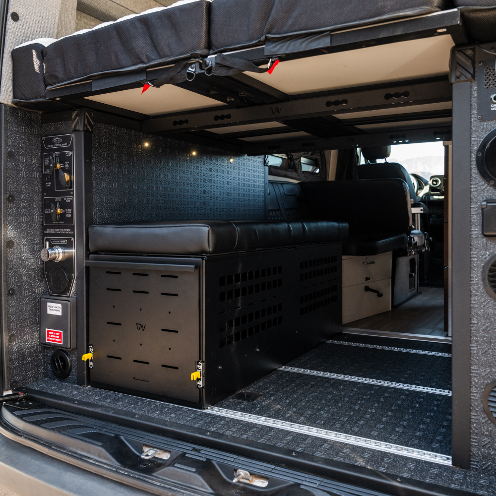 GLSS Cargo Tray Slide installed in vehicle with modular Pro Series storage system for outdoor use