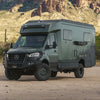 Sprinter van with Owl Talon Super Single wheel set for off-road adventure and durability