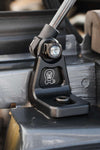 Close-up of Sprinter Hood Strut Kit with black anodized billet aluminum mount and gas strut mechanism