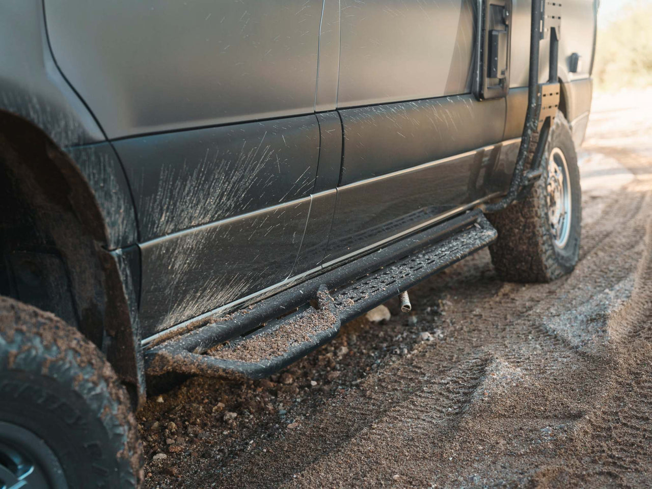 Owl Explorer Sprinter Side Steps mounted on van with non-slip grip and durable design