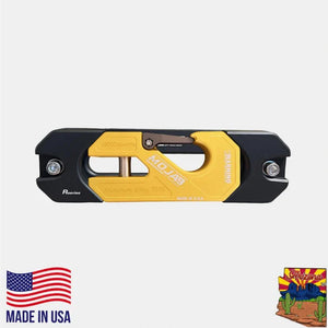 Yellow Mojab indexing fairlead and hook for off-road rig durability, made in USA