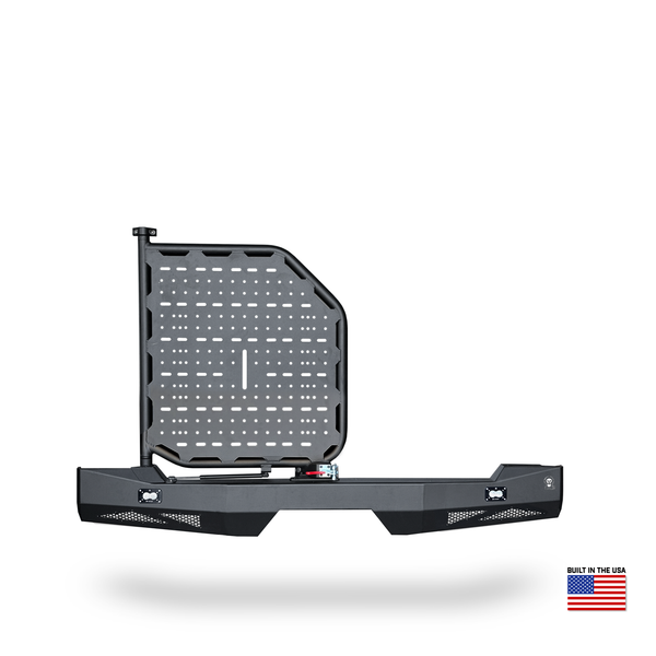 Winnebago Ekko with Owl Teton rear carrier system featuring swing-out spare wheel holder and aluminum ladder