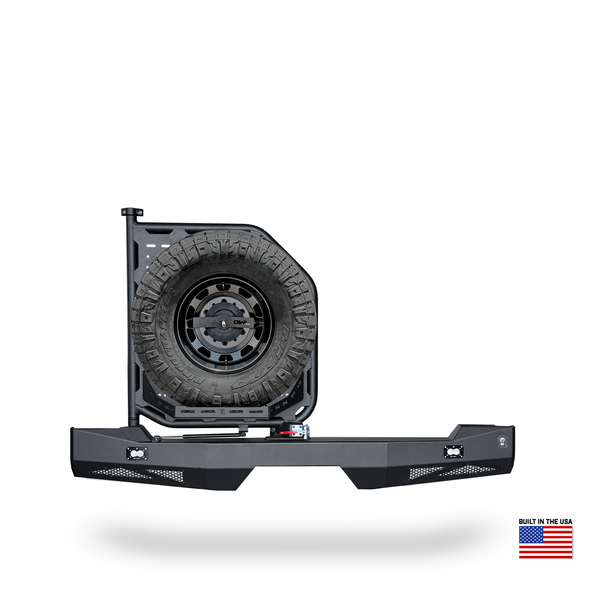 Owl Teton Rear Carrier System with swing-out spare wheel carrier and aluminum ladder on Winnebago Ekko