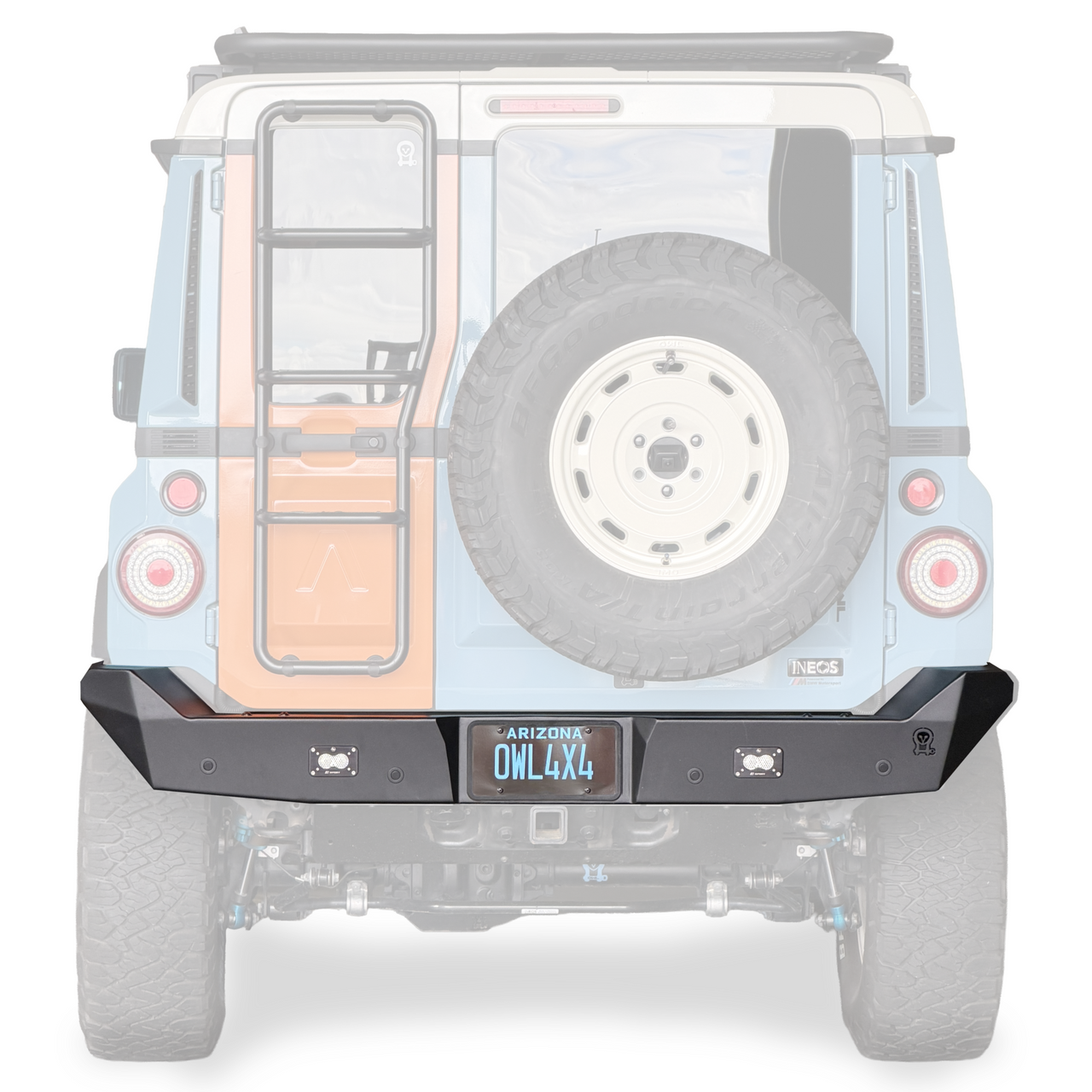 INEOS Grenadier high clearance steel rear bumper for off-road durability and enhanced clearance