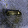 Black Grenadier hood release handle with Owl logo on quilted blue fabric background