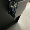 close-up of lock mechanism on rugged aluminum van storage box designed for off-road use
