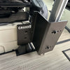 Cavans branded black metal mounting bracket for Revel Console Table System in van interior