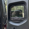 Sprinter van rear window with CLIMA-SHADE insulated cover featuring zippered access for airflow and temperature control