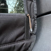 Close-up of black insulated Sprinter rear window cover with zipper for airflow and temperature control