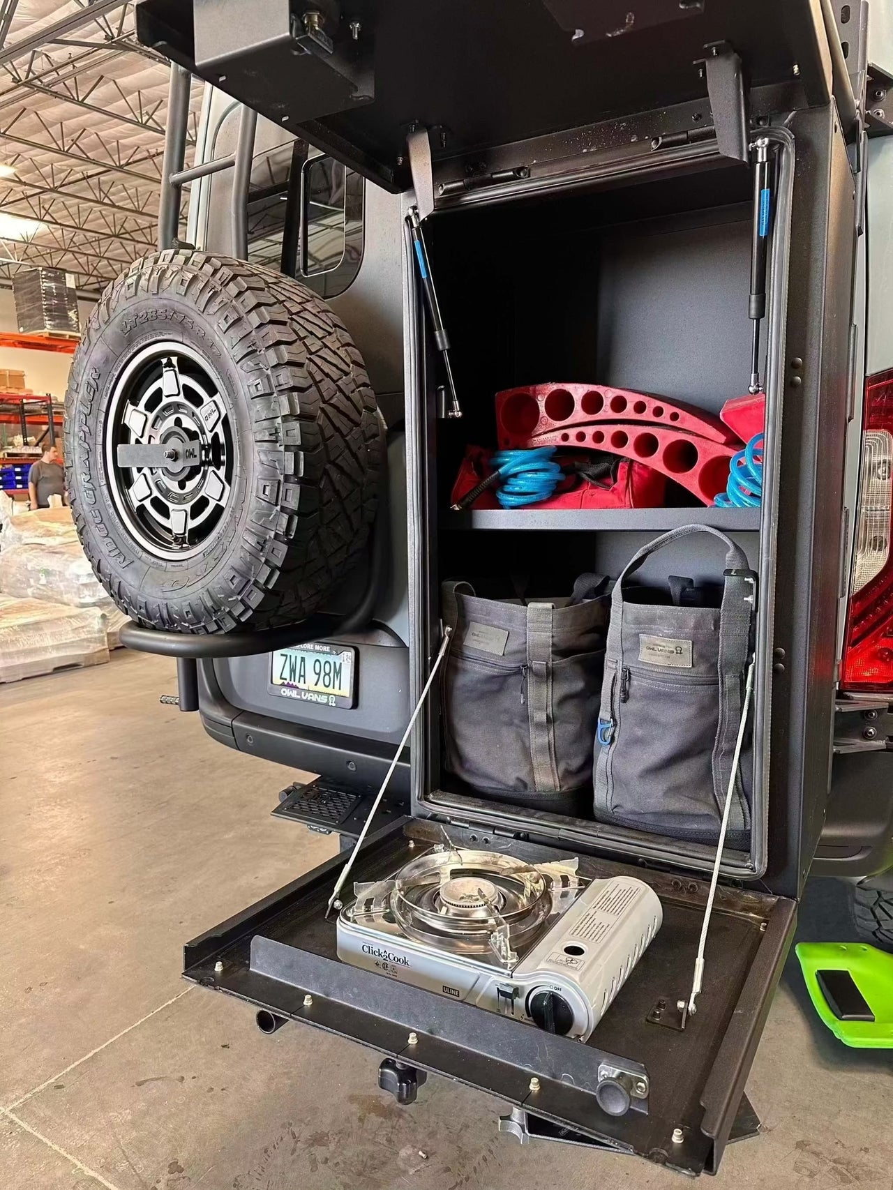 Open Box #4 Van Storage Box Monster 40 with fold-down door workstation, rugged waterproof construction