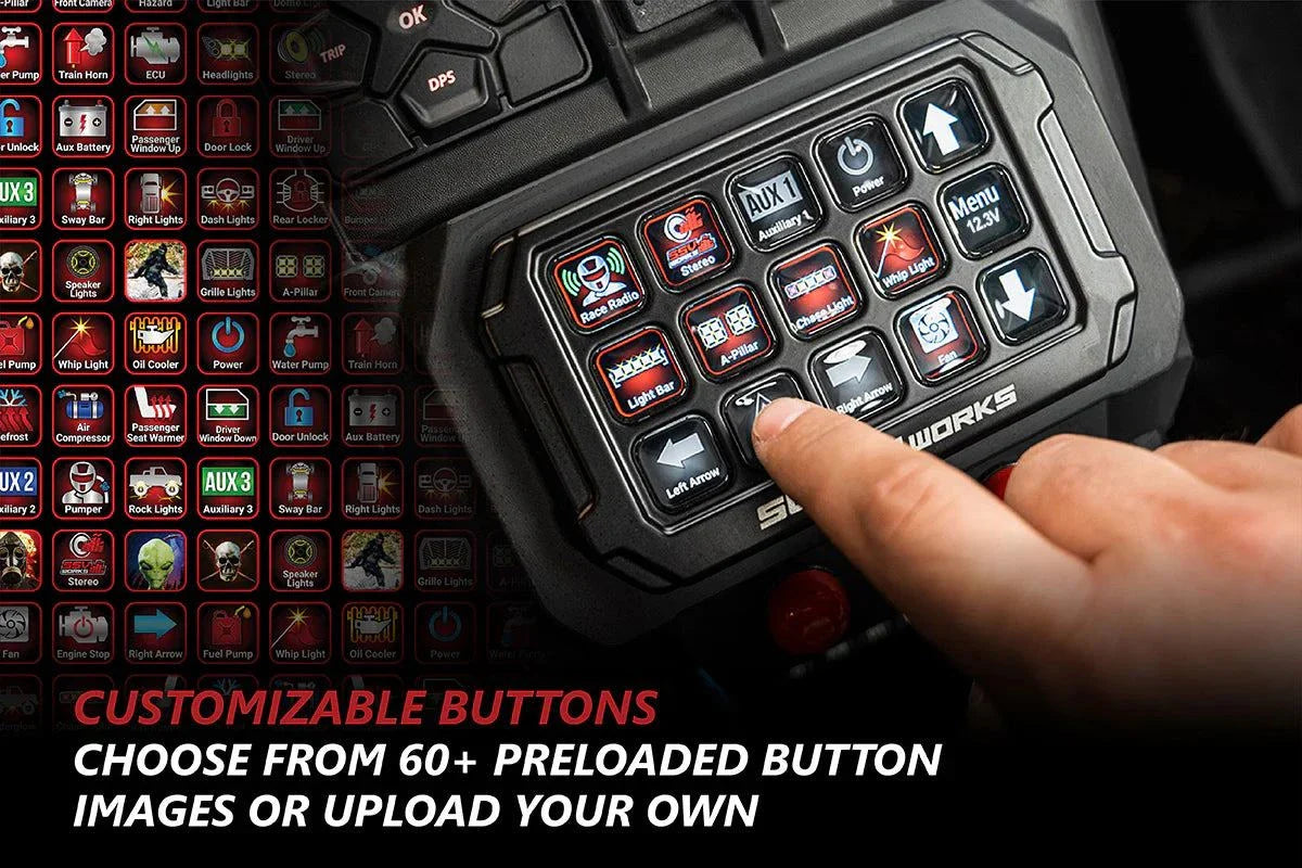 Alpha12 Digital smart switcher with customizable LCD buttons and 12 outputs for vehicle accessory control