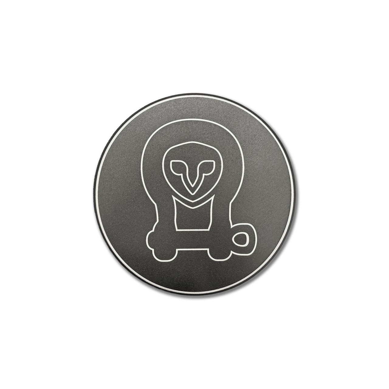 Machined aluminum rear door emblem with laser engraving for Sprinter vans, brushed finish, and durable design