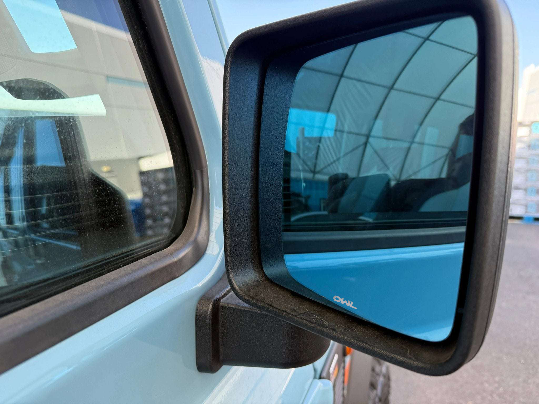 Grenadier vehicle side mirror with wide angle convex upgrade in black frame