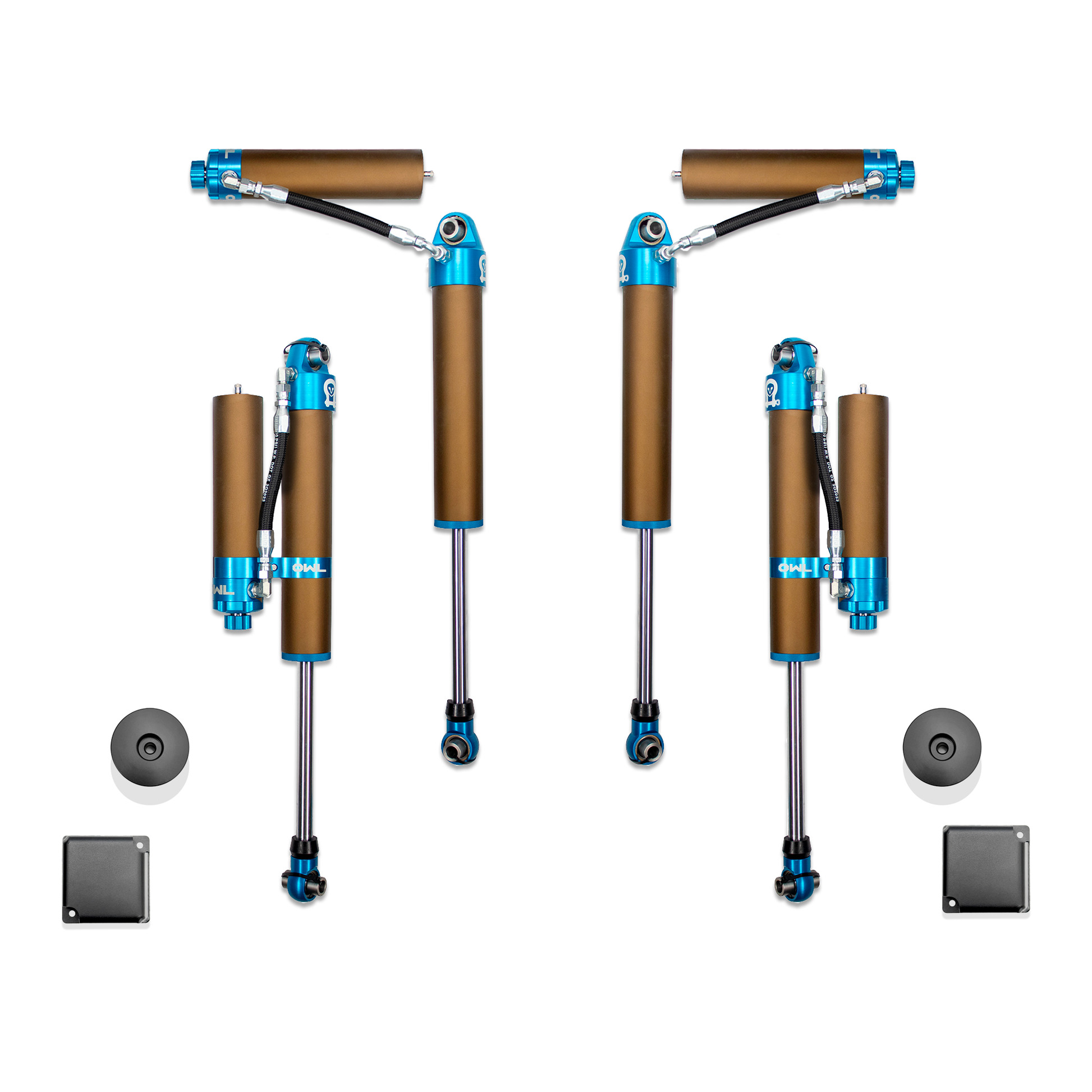 Grenadier Suspension - Owl 4" Lift TrailFlo Suspension kit with blue and bronze shocks and components for INEOS Grenadier off-road upgrade