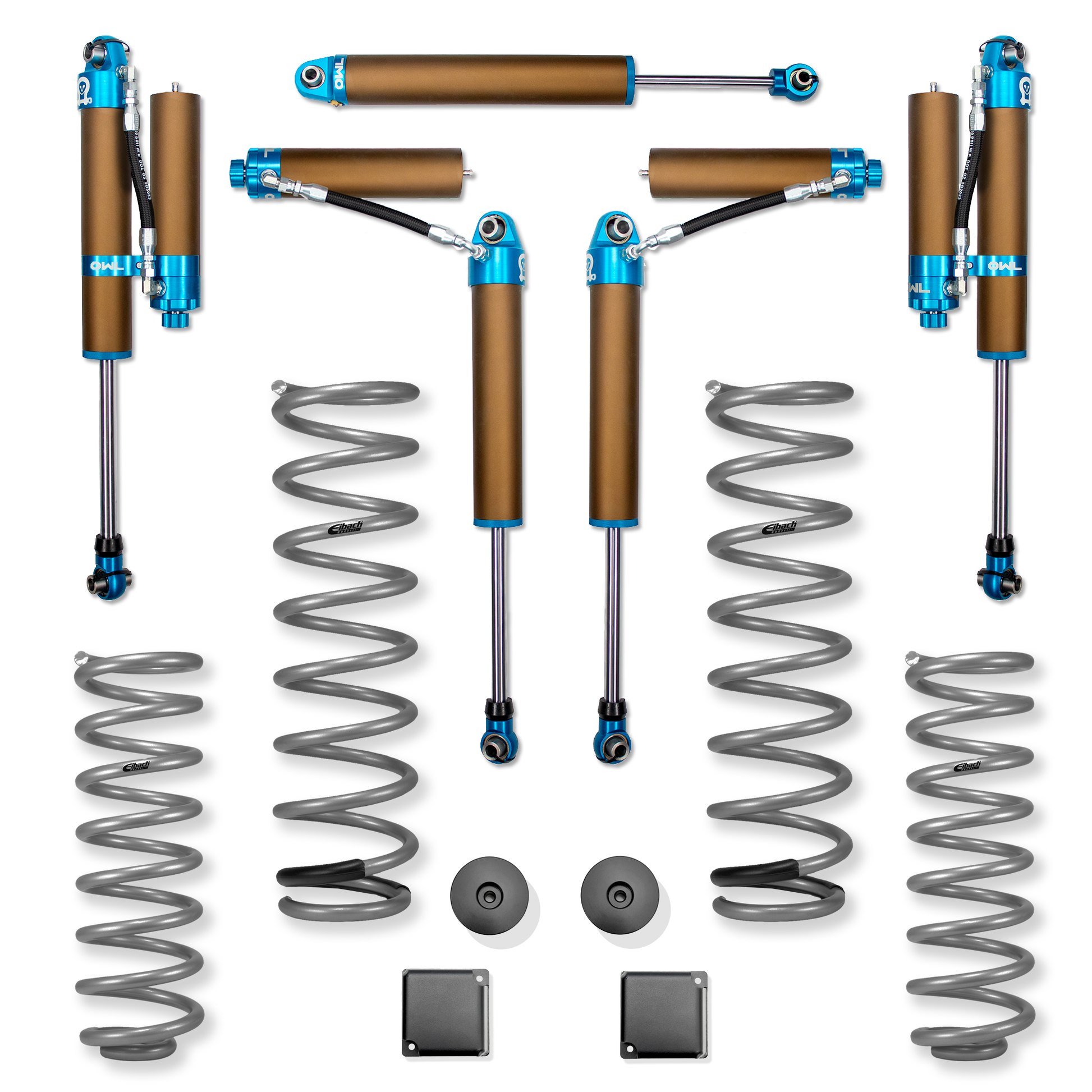 Grenadier Suspension - Owl 4-inch Lift TrailFlo Suspension kit with Eibach springs and blue-tuned shocks for INEOS Grenadier and Quartermaster vehicles.