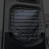 Insulated CLIMA-SHADE Sprinter Rear Window Cover with zippered access installed on van door