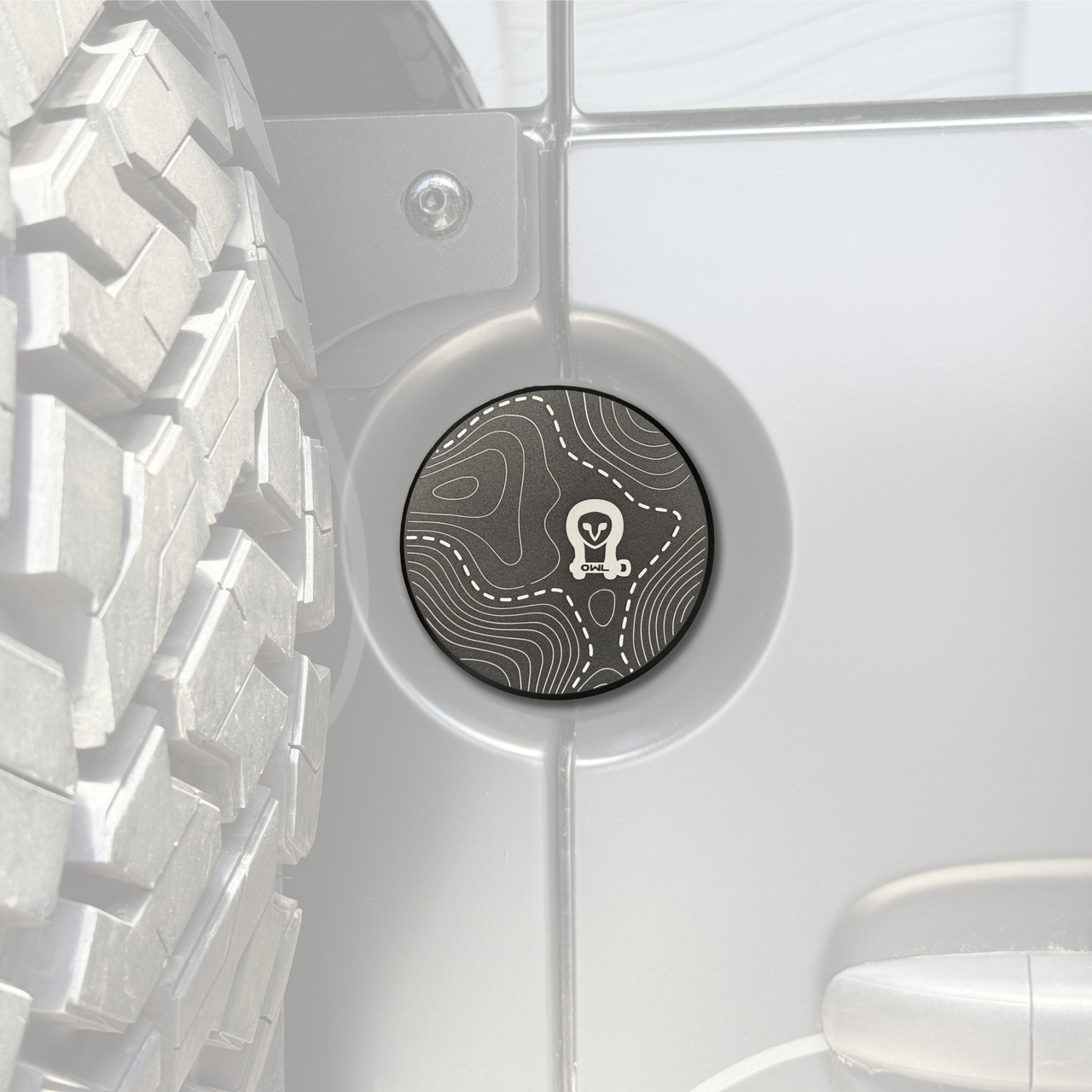 Machined aluminum rear door emblem with laser engraving on Sprinter van