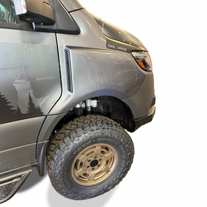 Sprinter adventure van with Vannon trail fender flares for rugged tire coverage