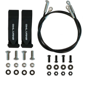 Vertical Bike Kit components including straps, cables, bolts, and hardware for 1up tray bike transport system