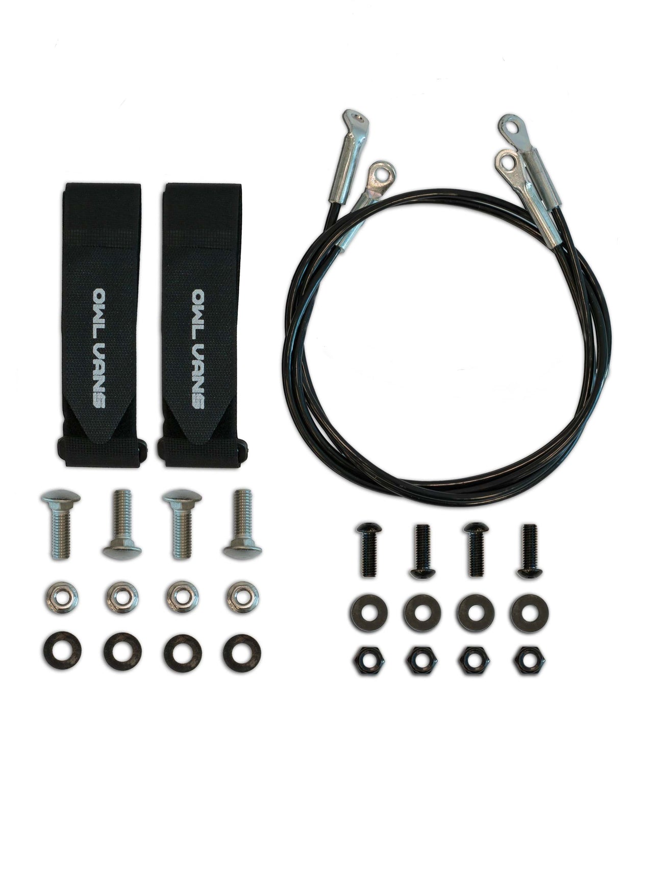 Vertical Bike Kit components including straps, cables, bolts, and hardware for 1up tray bike transport system