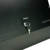 Black lockable Seat Back Locker for Sprinter made of durable powder-coated billet aluminum with key lock and discreet design