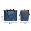 Blue RUX 25L Bag with dimensions 13.8”x12.2”x7.9” designed to nest inside RUX 70L for versatile storage and easy packing.