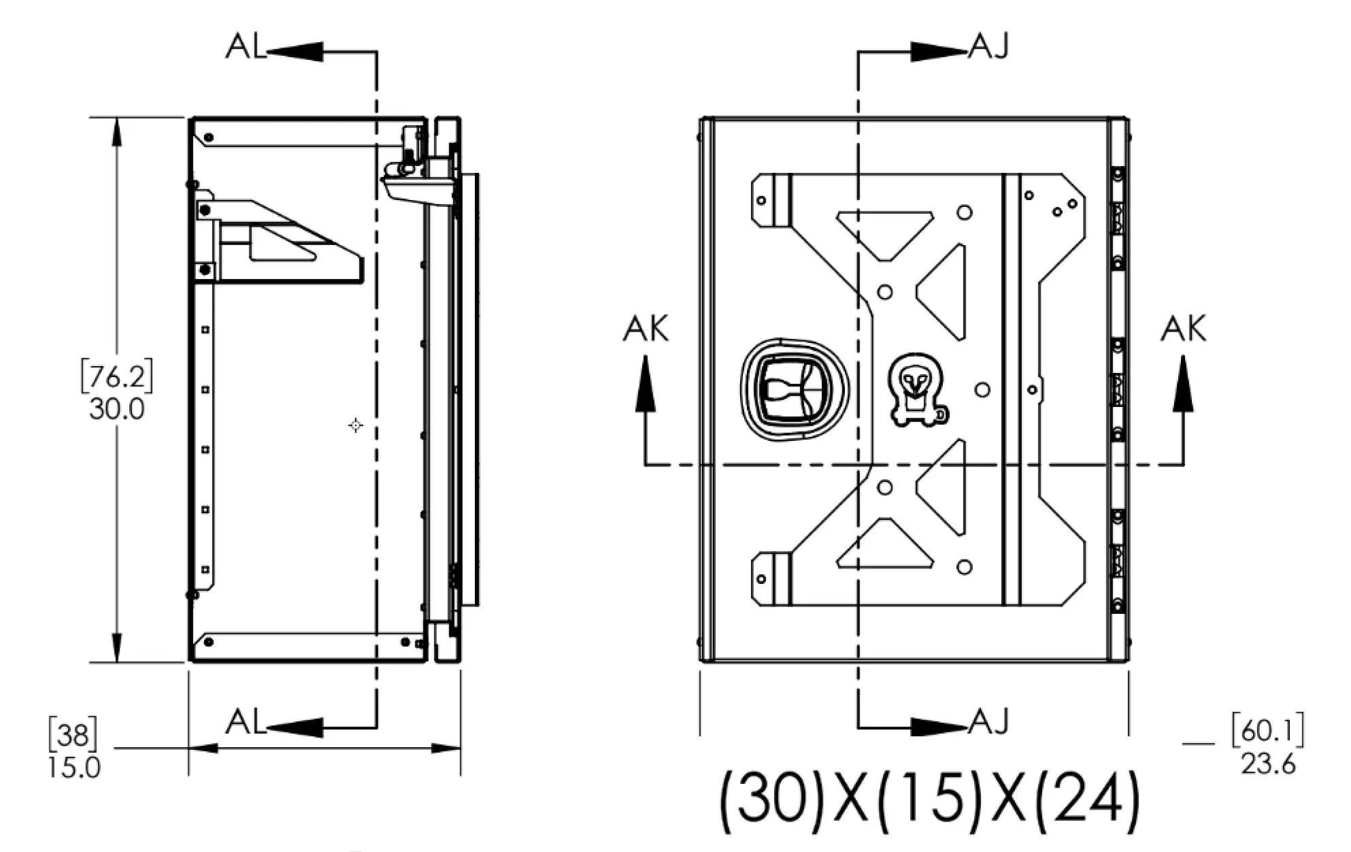 Technical drawing of the Expedition Box - Large, showcasing its dimensions and design features.