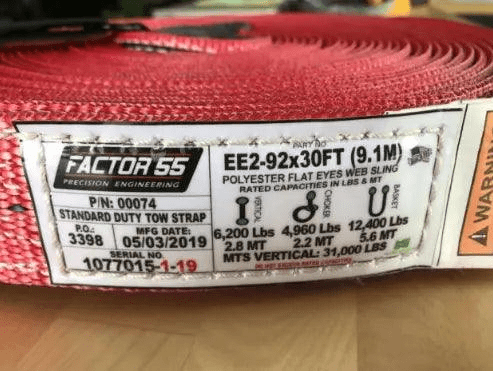Factor 55 Standard Duty 2" x 30' Tow Strap - Owl Outdoor