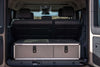 Side X Side Drawer Module installed in vehicle trunk with dual lockable drawers and durable top plate