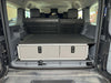 Side X Side Drawer with fitted top plate installed in vehicle cargo area, durable coated surface, dual drawer module