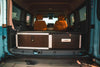 Explore Series vehicle storage and refrigerator drawer package installed in van cargo area