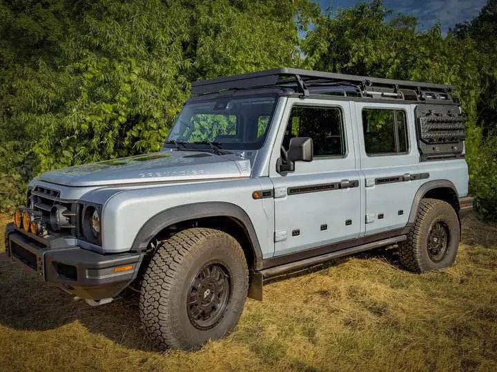 ACS Full Length Platform Roof Rack on INEOS Grenadier, ideal for modular gear hauling and off-road adventures.