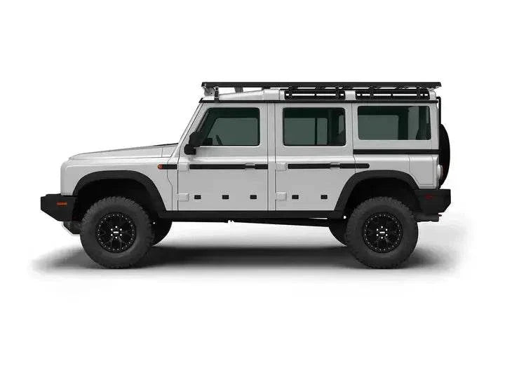 ACS Full Length Platform Roof Rack on INEOS Grenadier, ideal for gear transport.