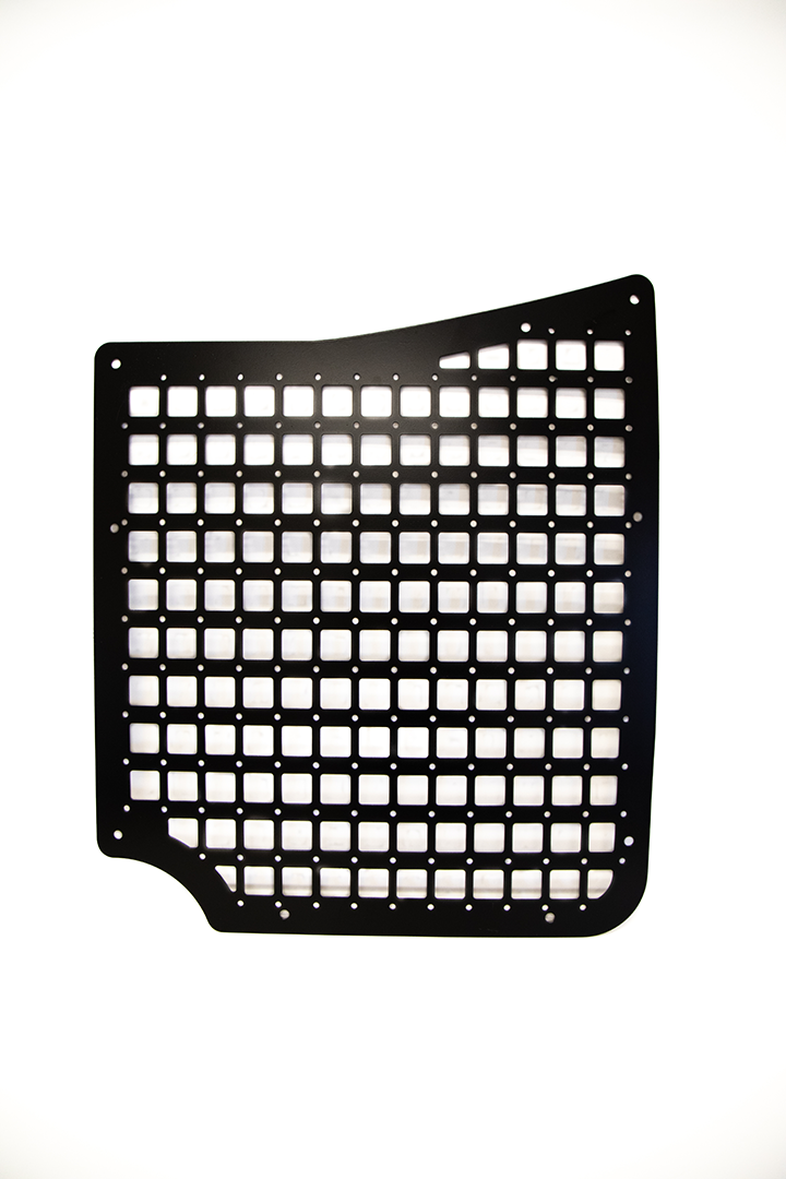 Rear Door Modular MOLLE Storage Panel for Mercedes Sprinter rear door in black aluminum with multiple mounting holes