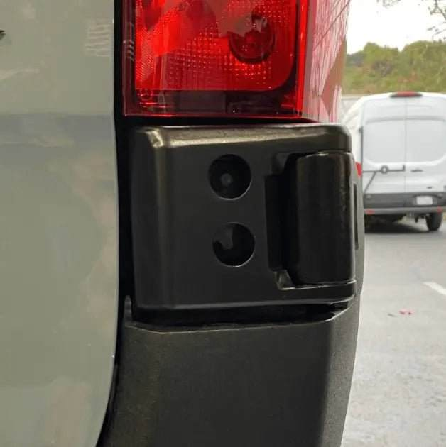 180-degree hinge installed on Sprinter 2019+ rear door for enhanced swing-out access.