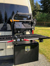 Bike rack and box carrier for Sprinter, versatile and secure setup.