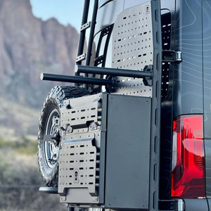 B2/B2 Pro Horizontal Bike Mount Tubes on van for versatile rear-mounted storage.