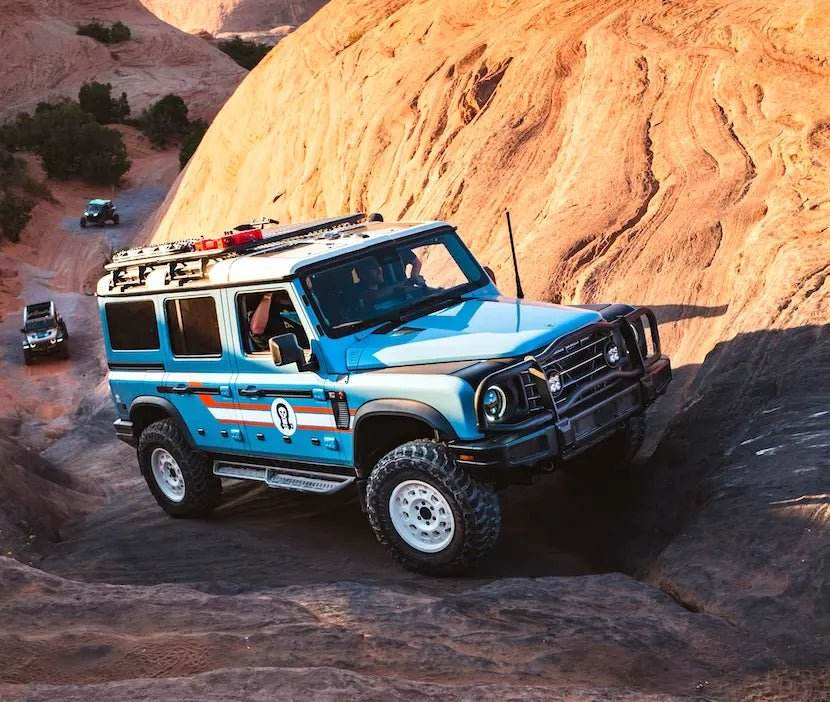 Bullbar Roo Bar for INEOS Grenadier on rugged terrain showcasing durability and utility.