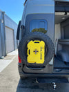 Expedition Tire Carrier mounted on Sprinter van rear door, showcasing durability and functionality for oversize tires.