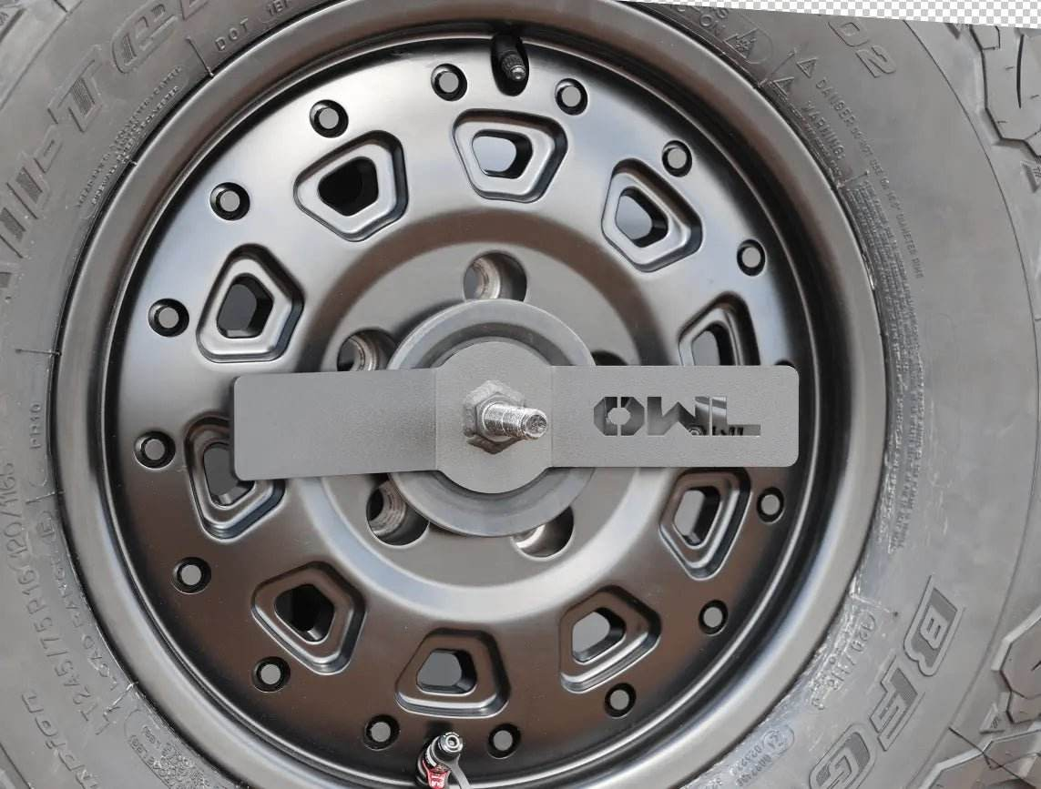 Close-up of the Owl Spare Tire carrier