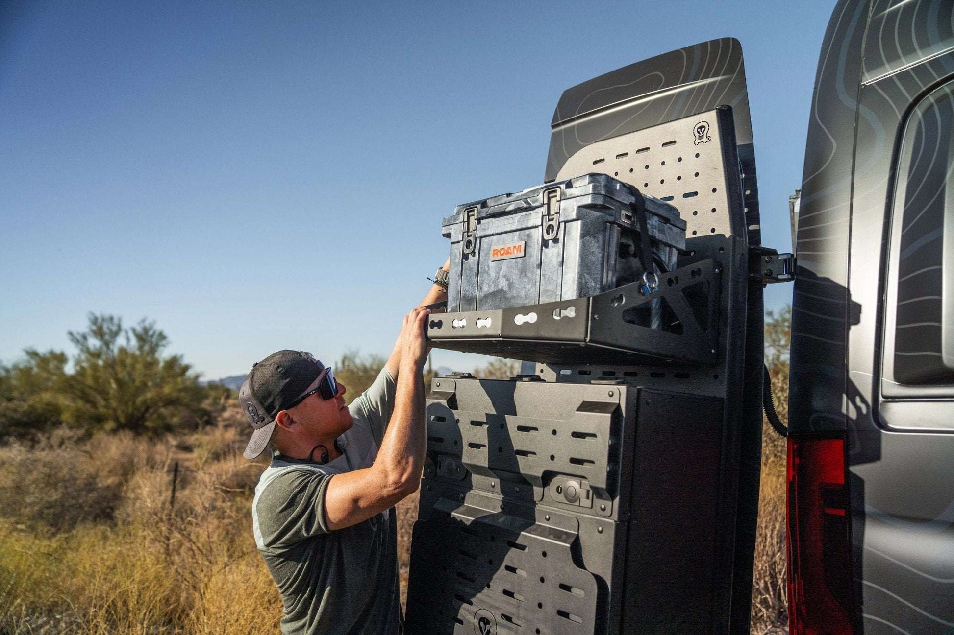 Gear Basket for B2 Pro mounted on a vehicle for outdoor storage.